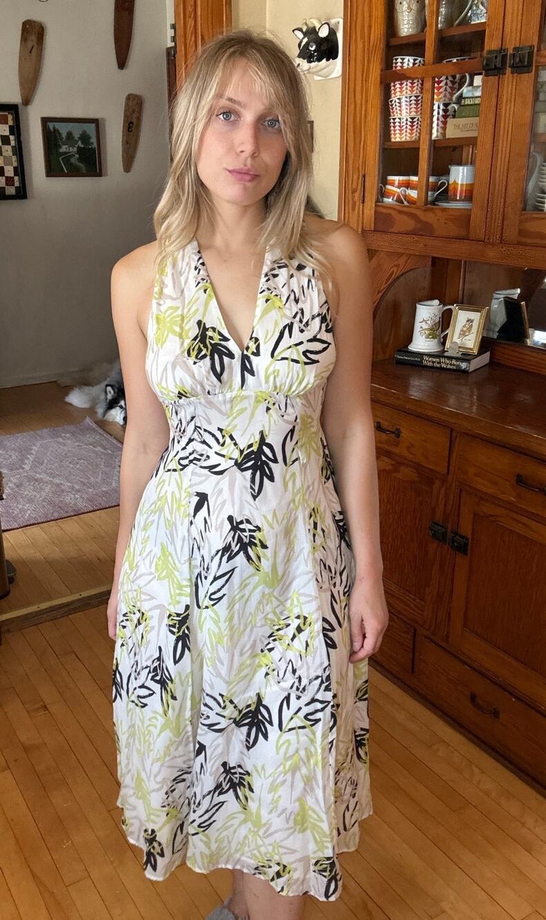 Nordstrom Mint Velvet Olive Print Halter Neck Midi Dress 4 Leaves Nature Flowy